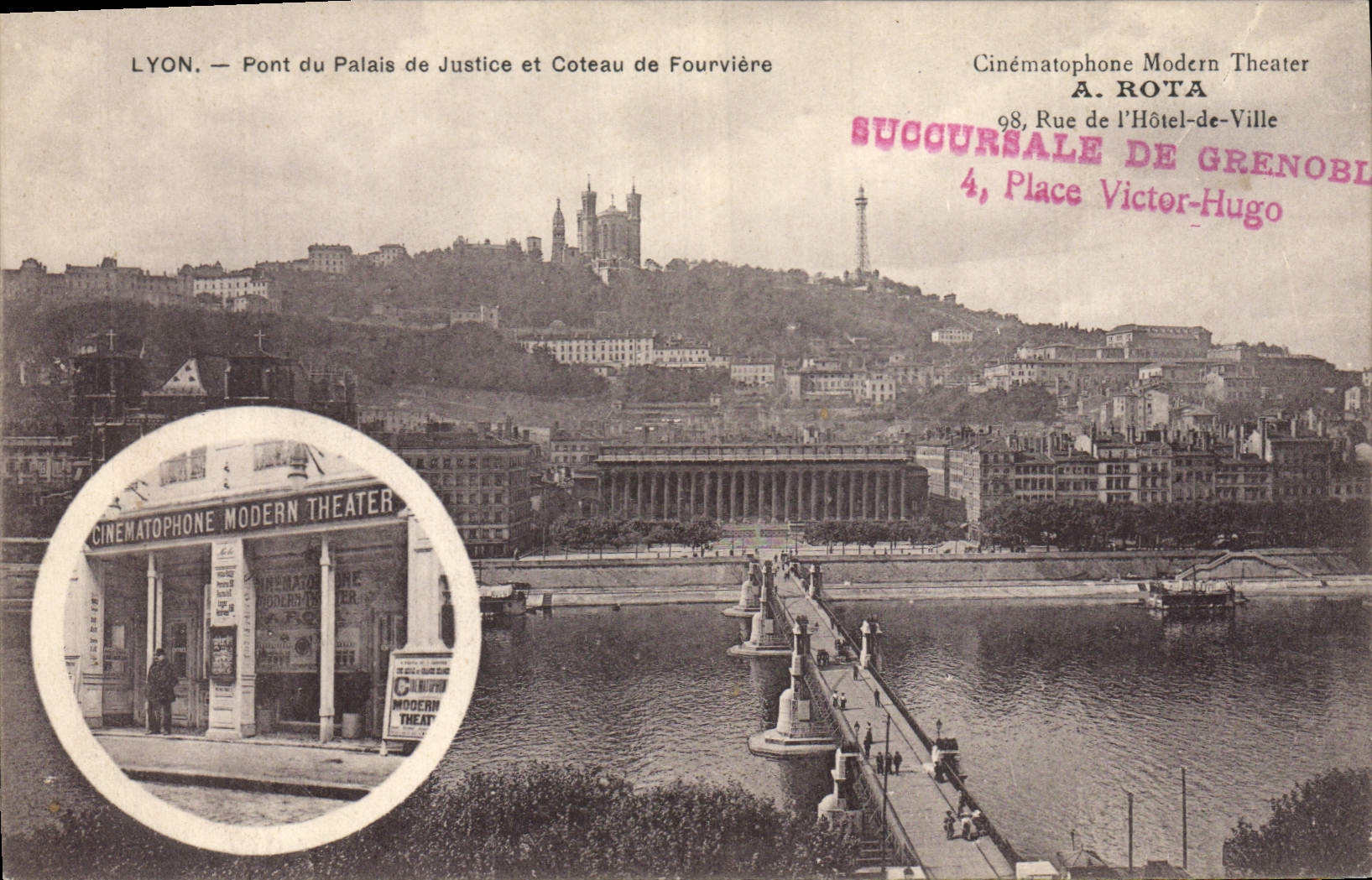 LYON — Pont du Palais de Justice et Coteau de Fourvière — Cinématophone Modern Theater, A. ROTA