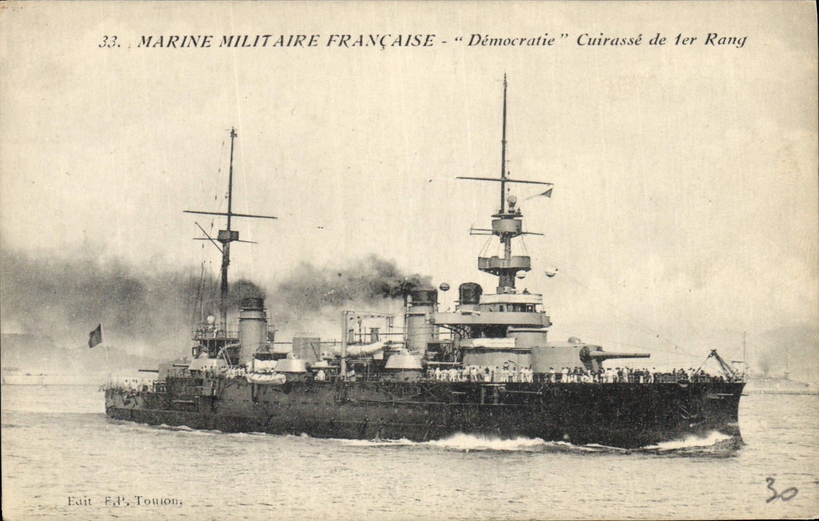 Marine Militaire Française - "Démocratie" Cuirassé de 1er Rang — Édit F.P., Toulon, n°30
