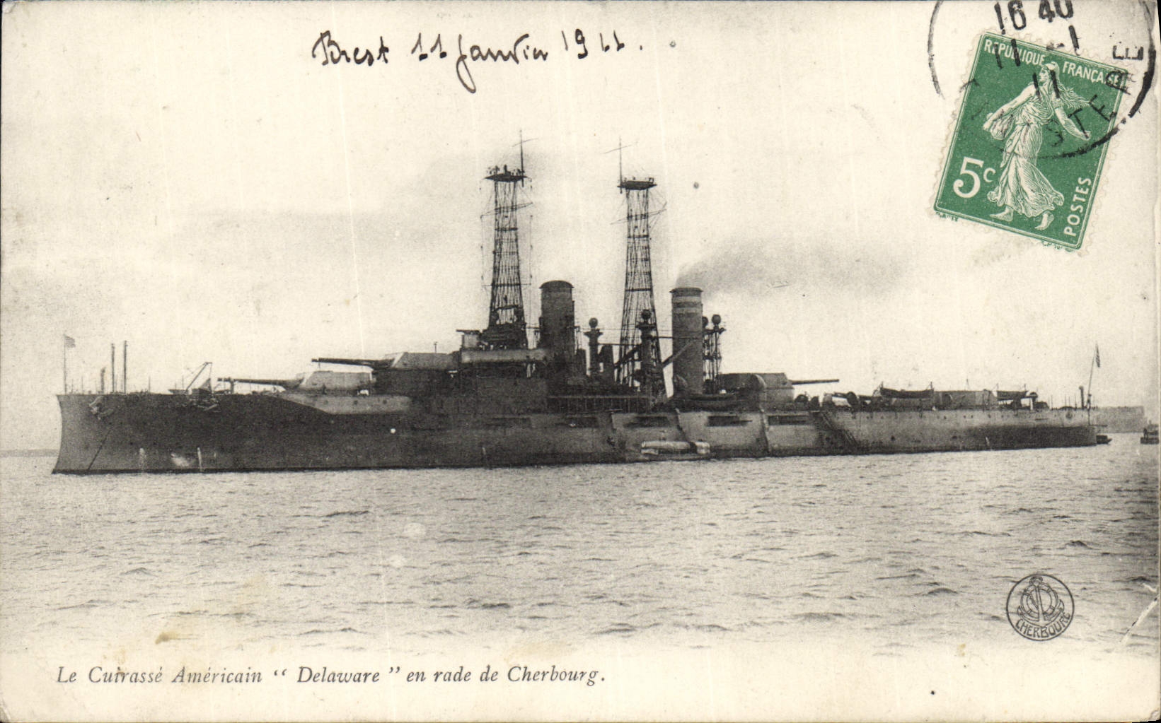 Le Cuirassé Américain "Delaware" en rade de Cherbourg — édition non identifiée