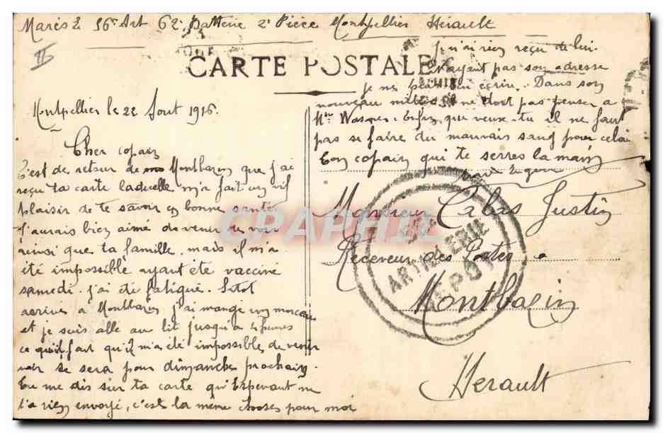 CPA Prefecture et la Poste Montpeller — Rückseite