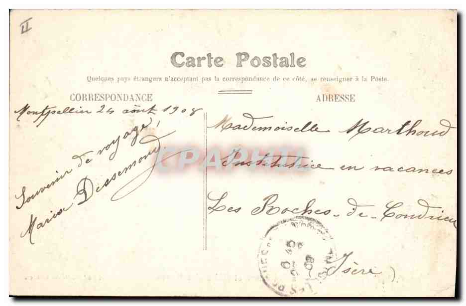 CPA Prefecture et l'Hotel des Postes Montpellier — Verso