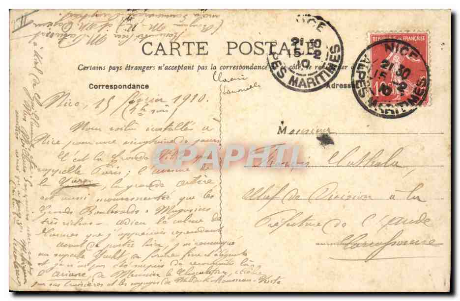 CPA Prefecture Nice — Verso