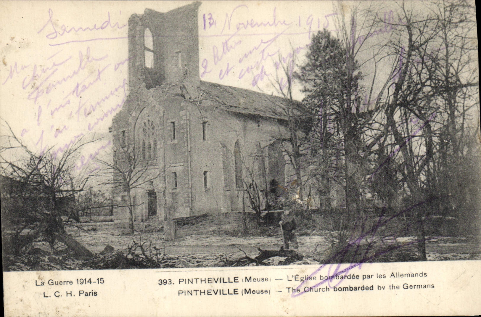 Pintheville (Meuse) — L'Église bombardée par les Allemands — L. C. H. Paris, n° 393