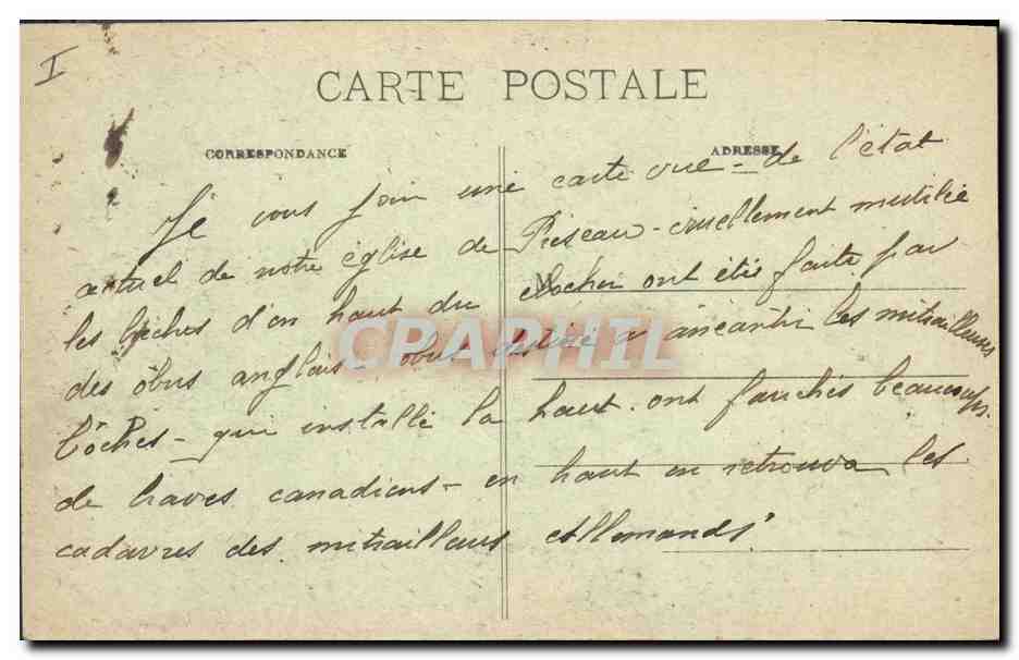 Préseau - L'Église — Guerre Mondiale 1914-18 — CPAPHIL — Verso