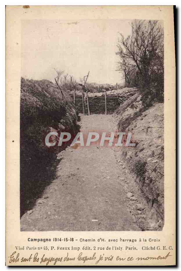 CPA Militaria Chemin d'H avec barrage a la Croix