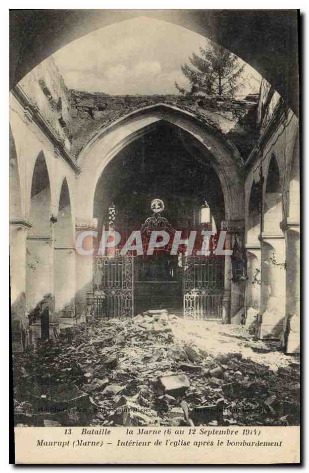 Maurupt (Marne) — Interior of the Church After the Bombardment — Battle of the Marne (6 to 12 September 1914)
