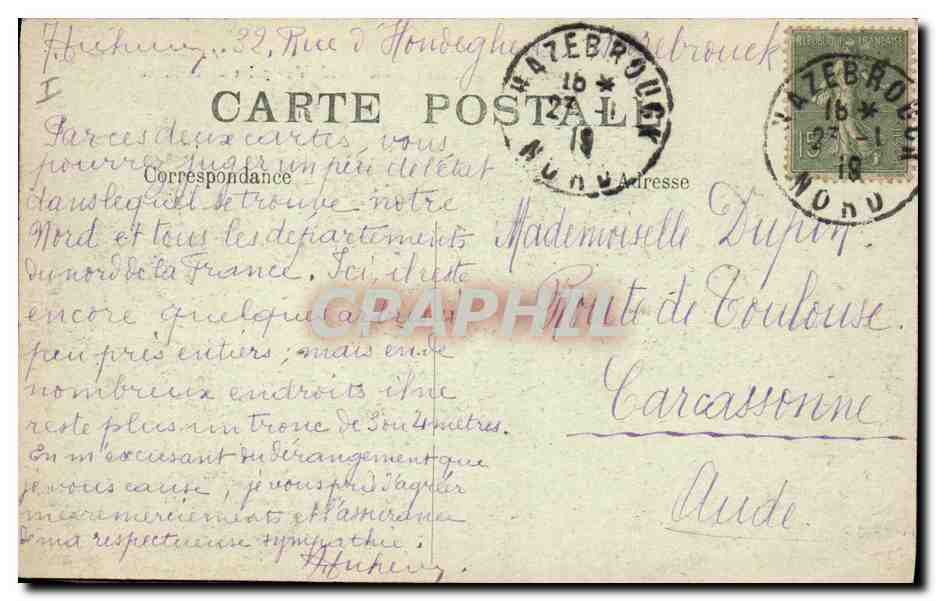 CPA Militaria Vieux Berquin Les ruines du Village Cote Nord Vue prise de la place — Rückseite