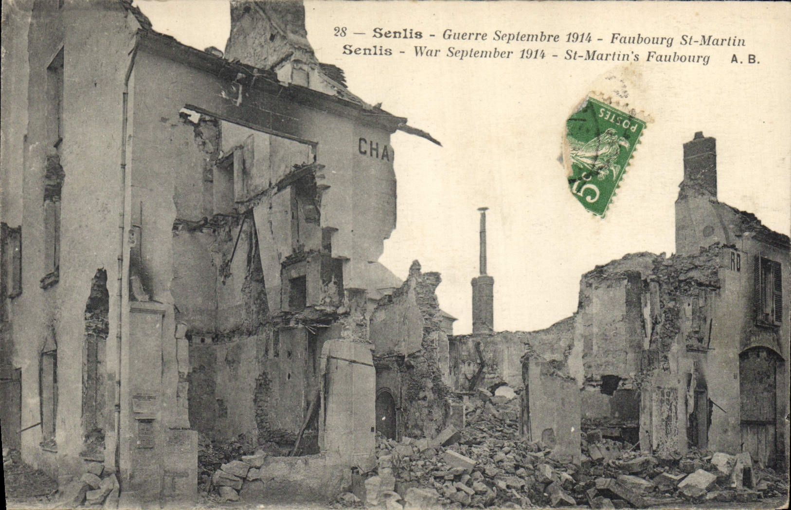 Senlis — Schäden am Faubourg St-Martin im September 1914 — A.B.