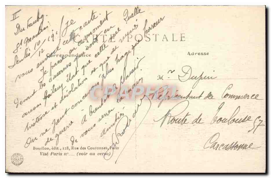 Senlis — Schäden am Faubourg St-Martin im September 1914 — A.B. — Rückseite