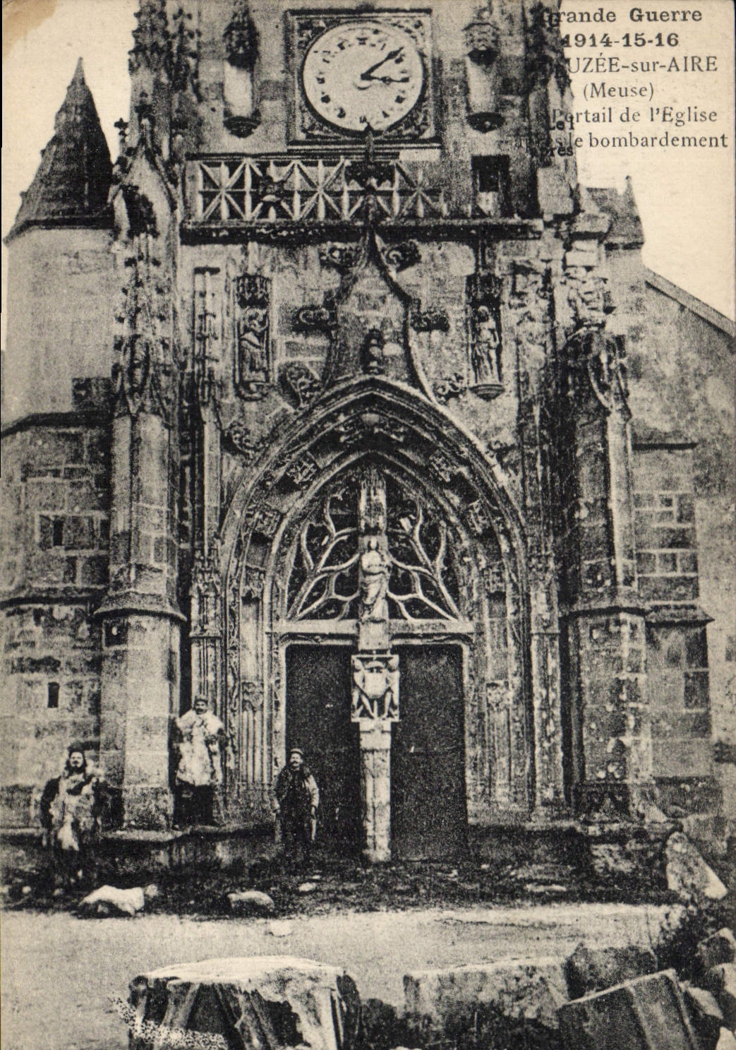 Portail de l'Église à Guzée-sur-Aire — bombardement — Grande Guerre 1914-15-16