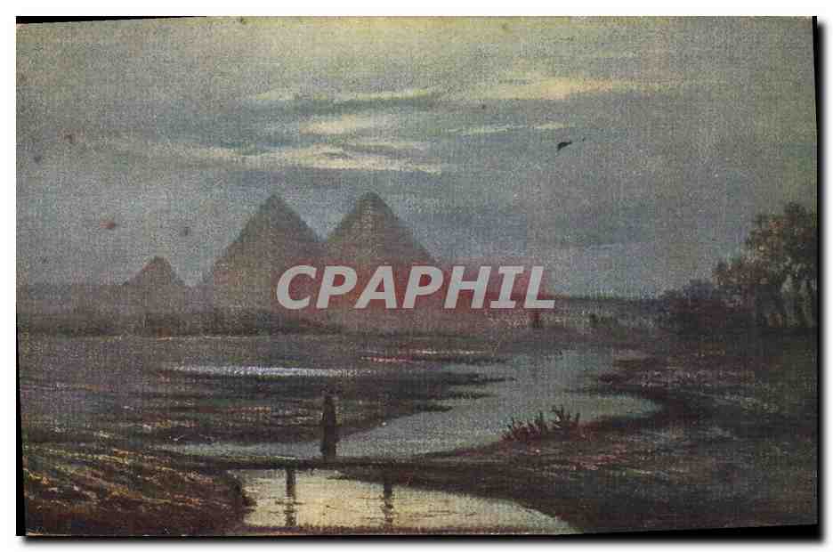 Les Pyramides de Gizeh — vue matinale — Tho Cairo Postcard Trust, n°48