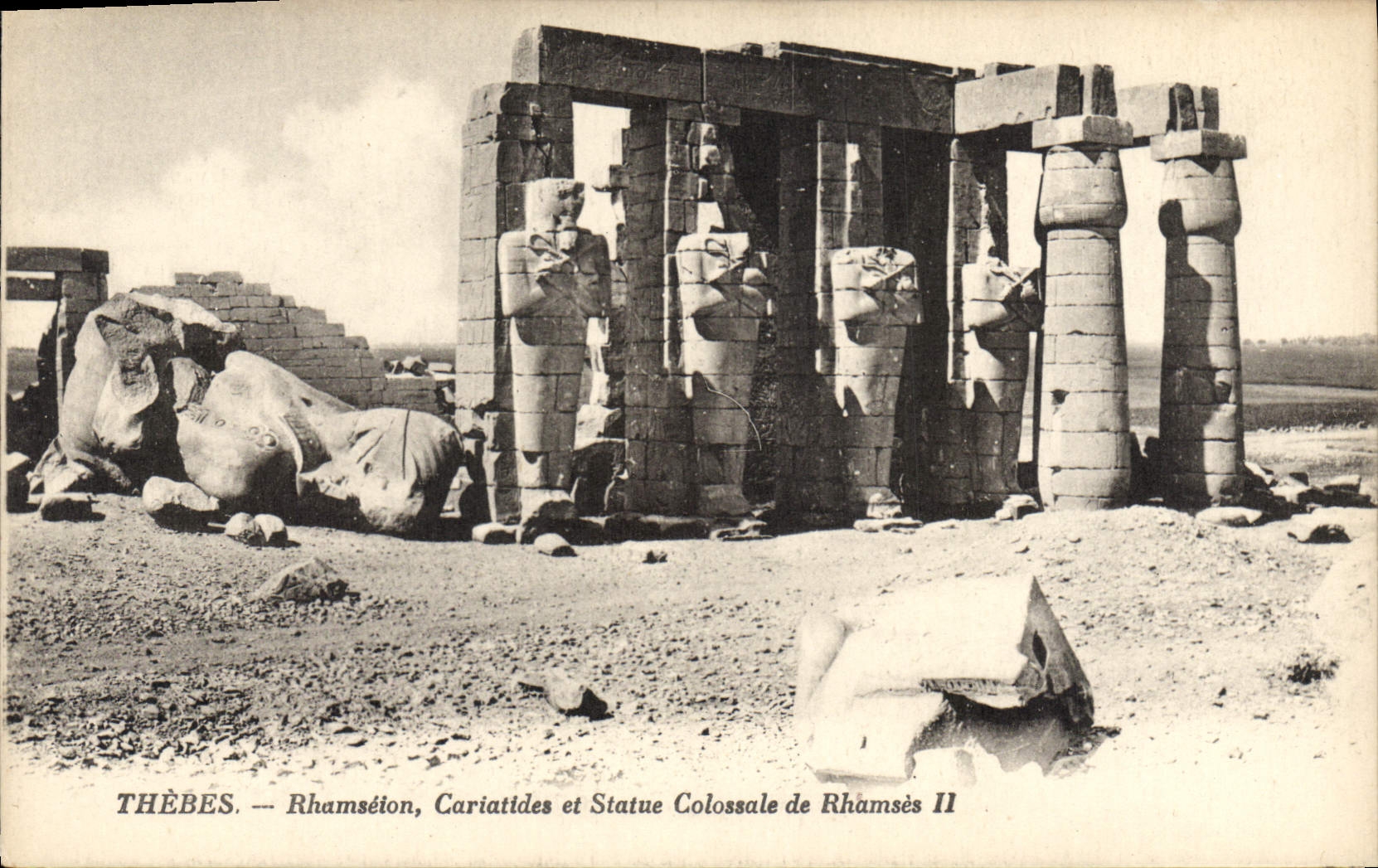 Thèbes — Rhamseton, Cariatides et Statue Colossale de Ramsès II