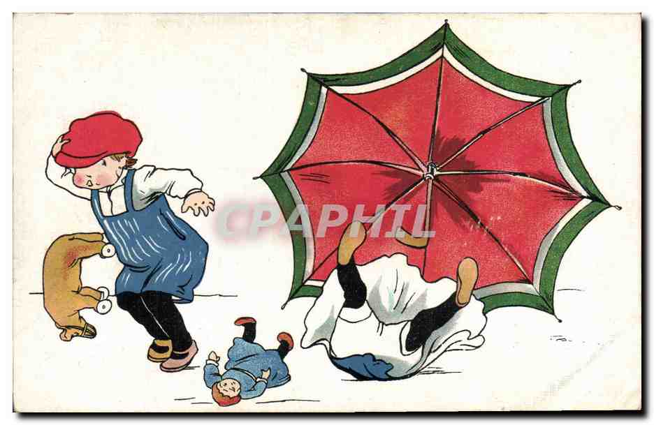 Enfants jouant avec un parapluie — illustration — Made in Italy