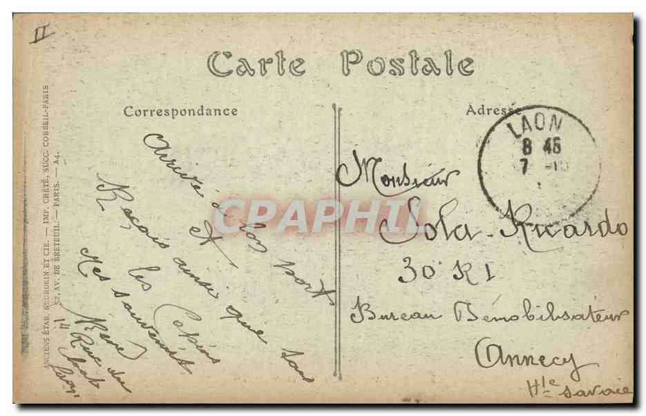 CPA Palais de justice Laon — Verso