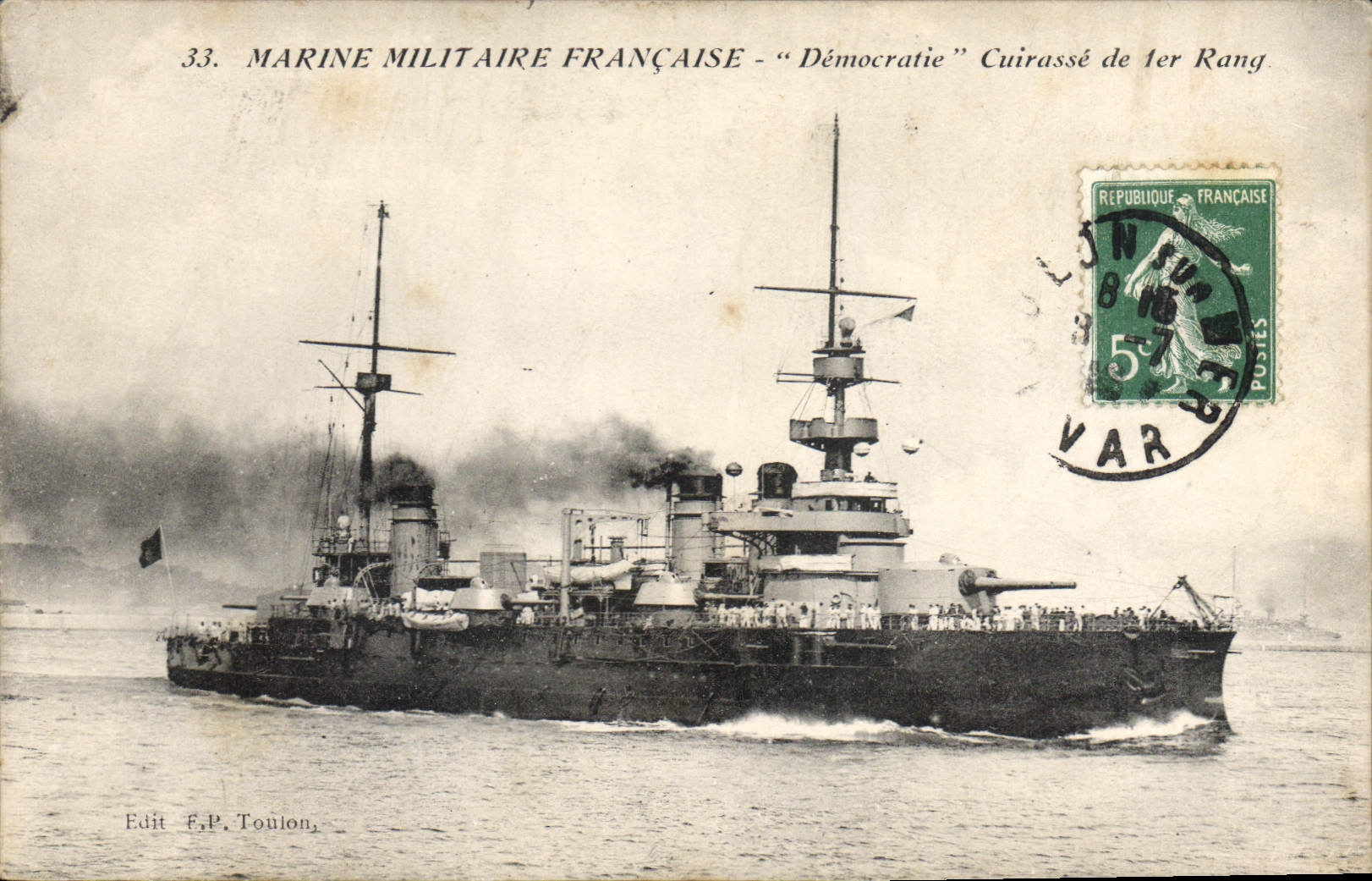 Marine Militaire Française - "Démocratie" Cuirassé de 1er Rang — Edit F.P. Toulon, n°33