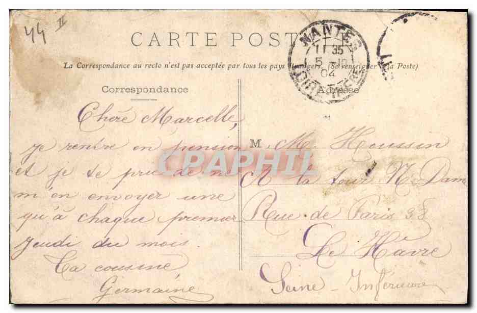 CPA Prefecture Nantes — Verso