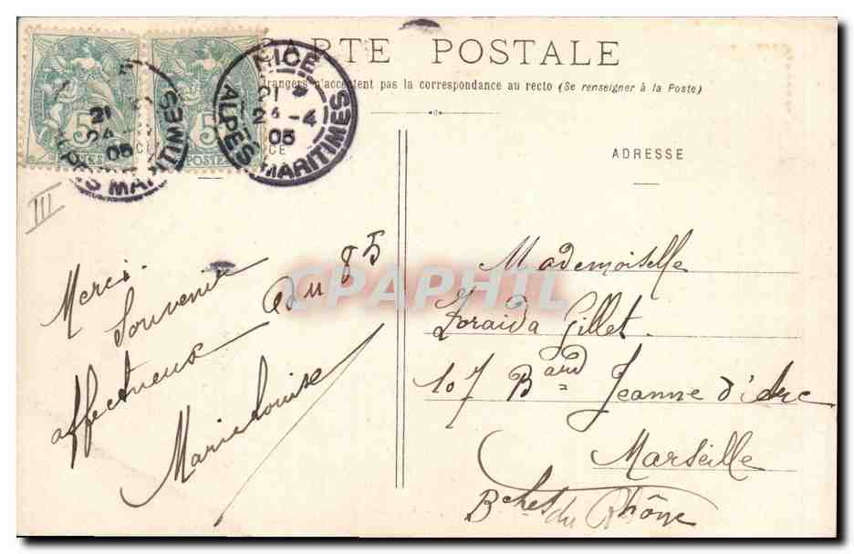 CPA Prefecture Nice — Verso