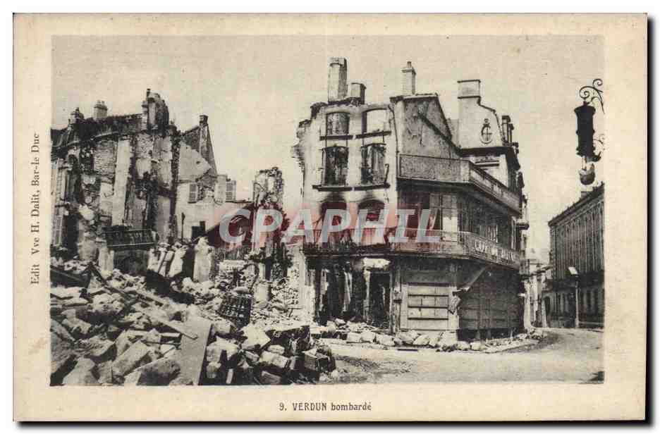 Verdun bombardiert — Ansicht einer zerstörten Straße — Verlag Vve H. Dalit, Bar-le-Duc, Nr. 9