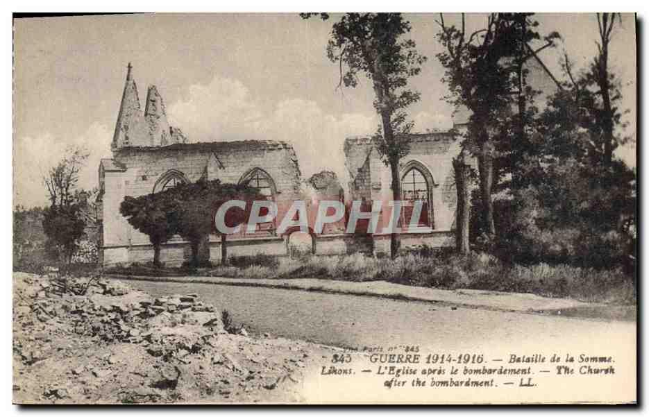 Lihons — L'église après le bombardement — LL, n° 845
