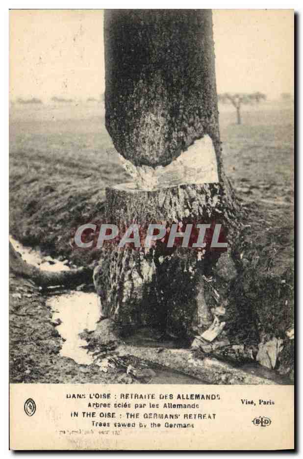 CPA Militaria Dans L'Oise Retraite des Allemands Arbres scies par les Allemands
