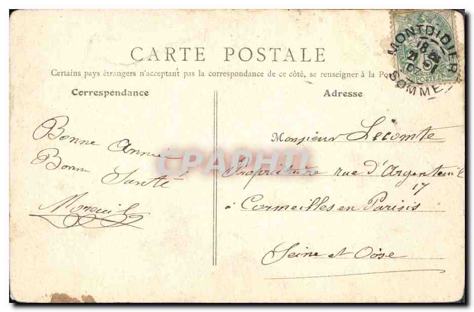 CPA Montdidier Entree du Palais de justice  — Verso