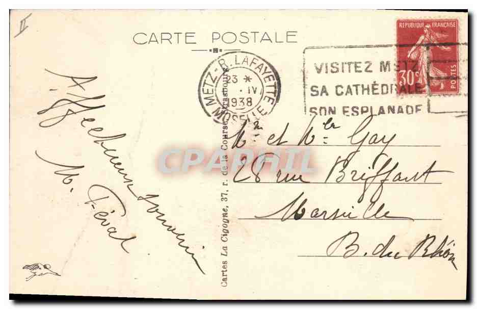 CPA Metz Jardin et sculptures decoratives devant le Palais de justice  — Verso