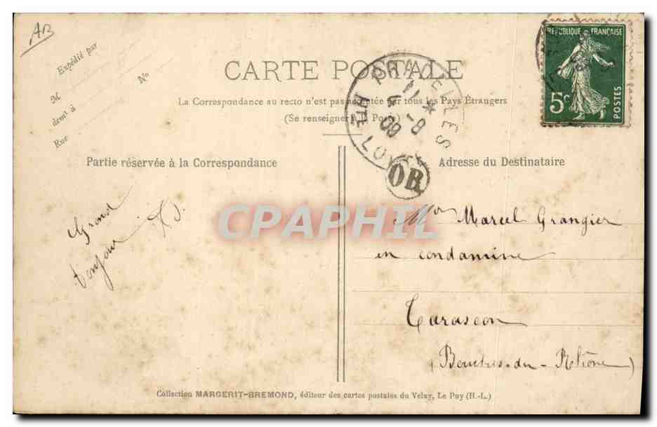 CPA Folklore Le Velay La Vouale La Rouzette — Verso