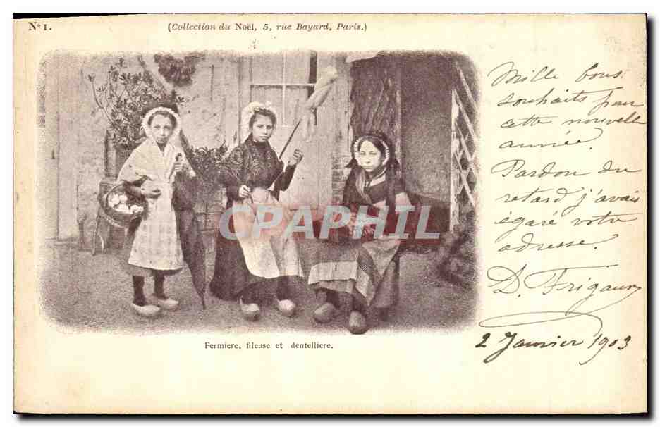 CPA Folklore Fermiere fileuse et dentelliere