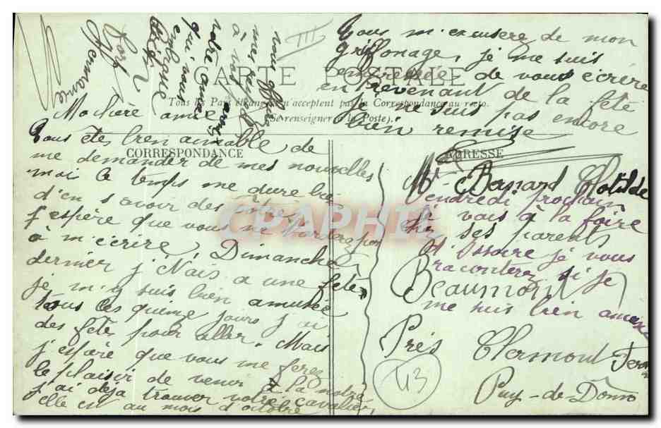 CPA Folklore Auvergne Paysans — Verso