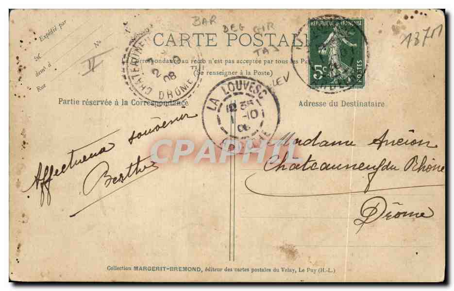 CPA Folklore Le Velay La bourree — Verso