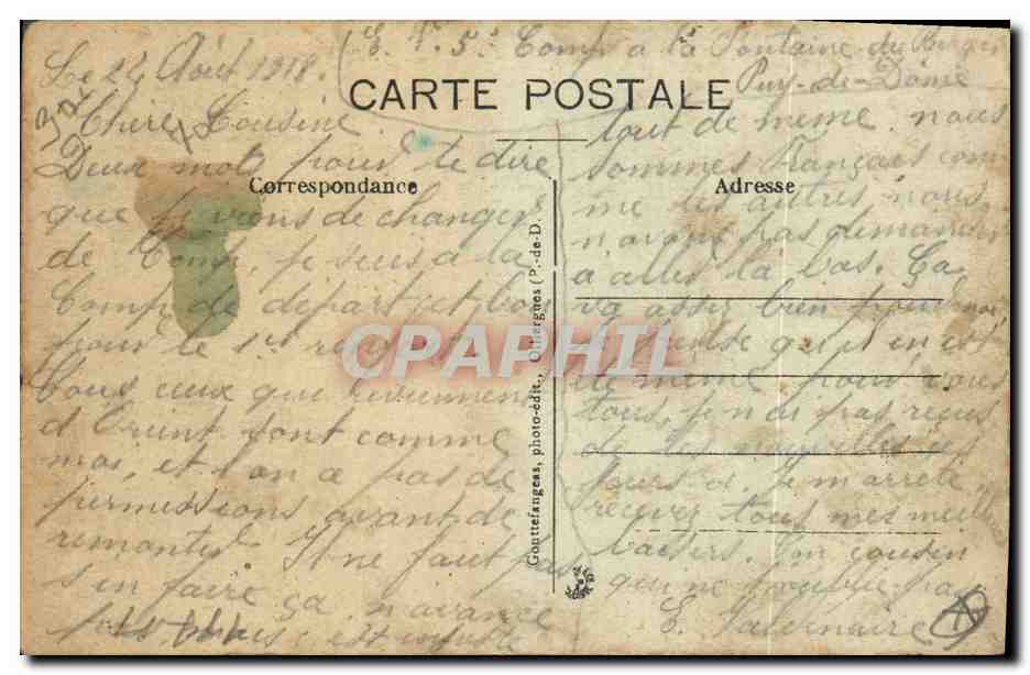 CPA Folklore Auvergne Musicien Auvergnat — Verso