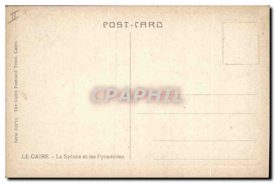 Kairo — Sphinx und die Pyramiden — The Cairo Postcard Trust, Serie 635/15 — Rückseite