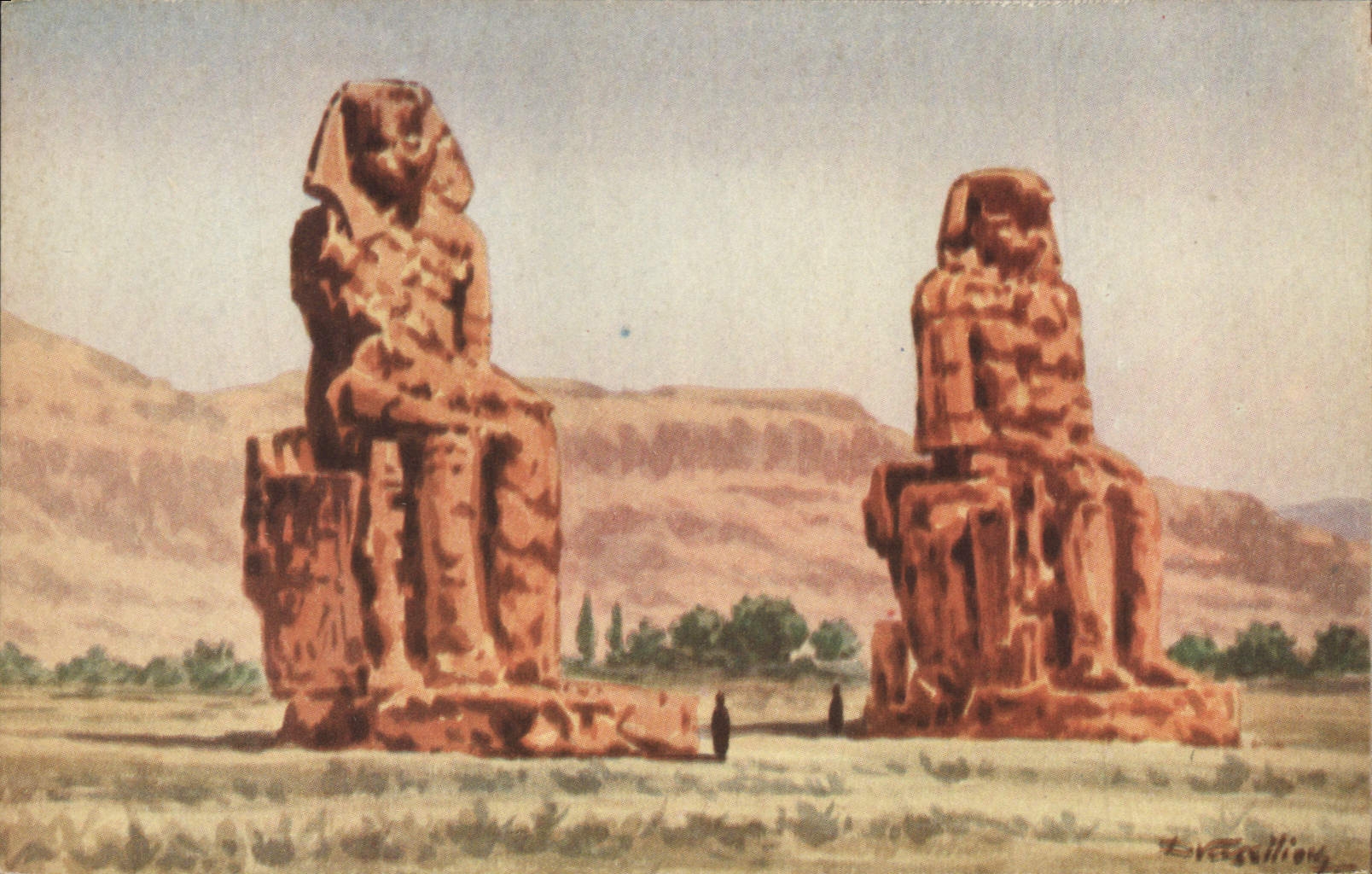 Les Colosses de Memnon à Thèbes — Égypte — Éditeur Lennert & Handrock, Caire, n° 107