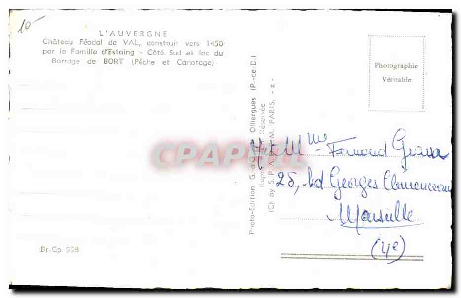 CPM Chateau Auvergne Val — Verso