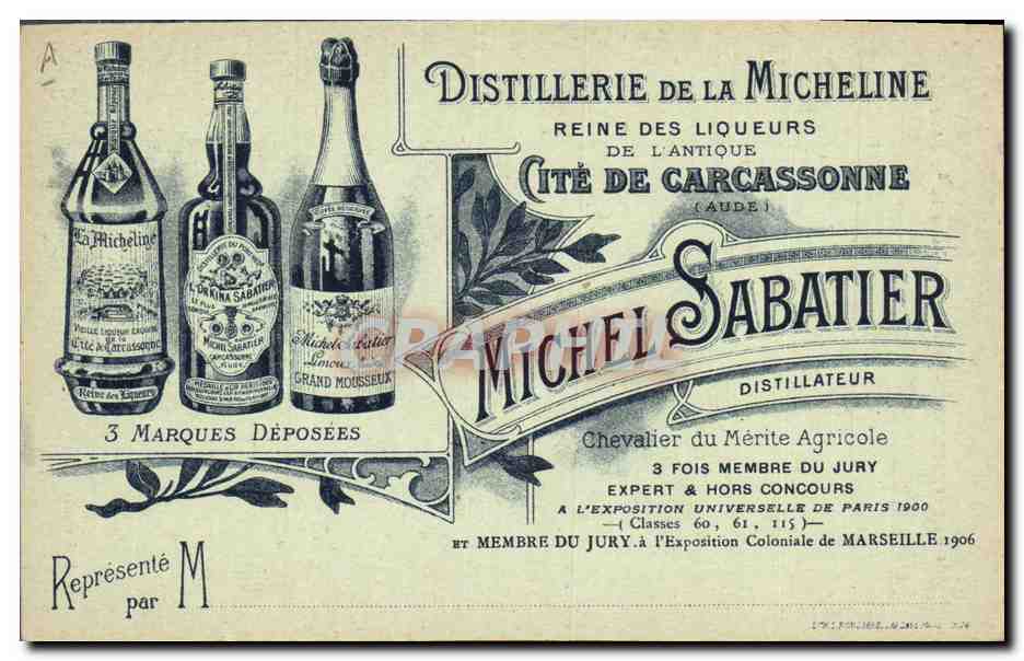 CPA Chateau Cite de Carcassonne Grande Cote de la Porte d'Aude Publicite Distillerie de la Micheline — Verso
