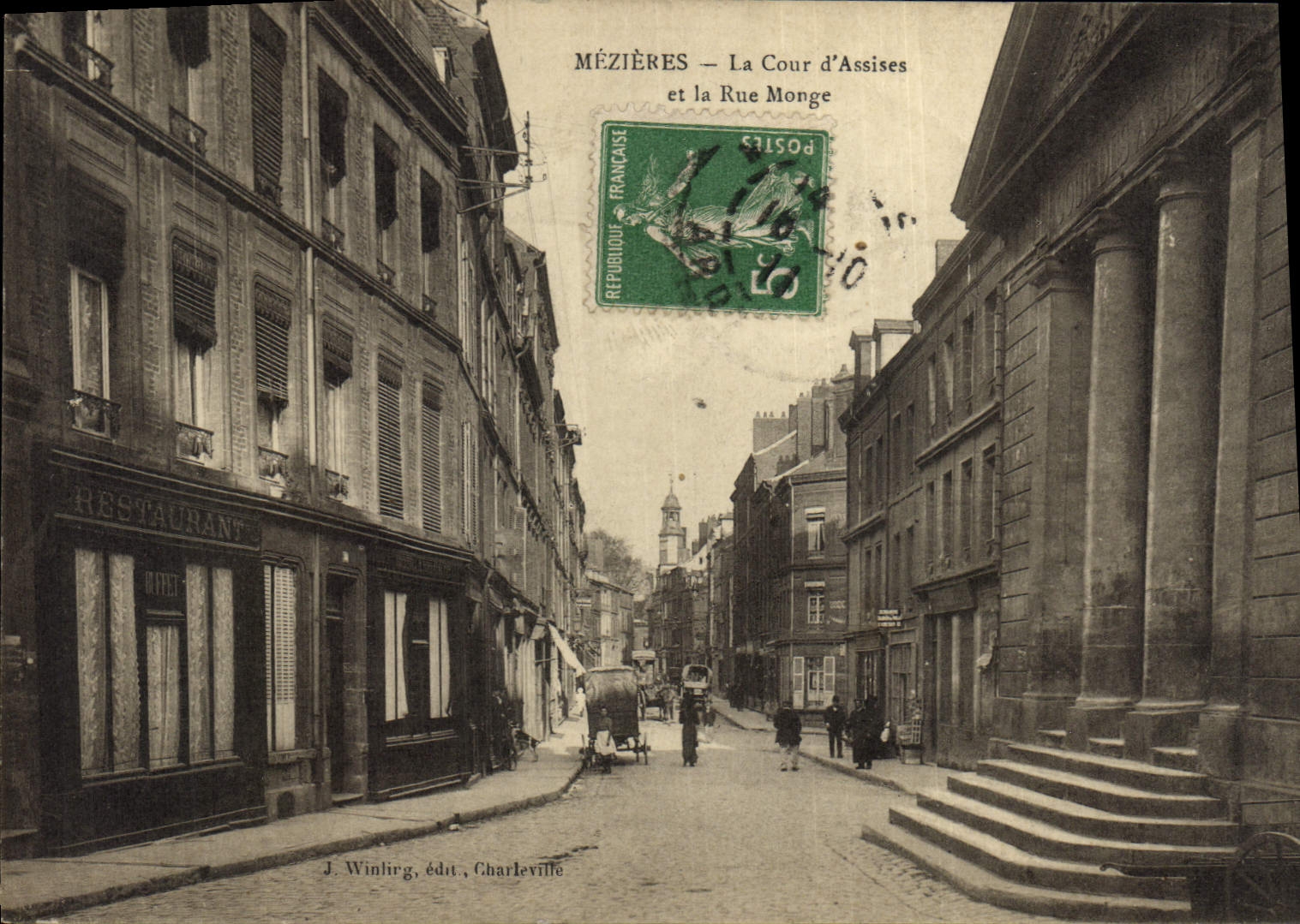 Mézières — La Cour d'Assises et la Rue Monge — J. Winhrg, édit., Charleville