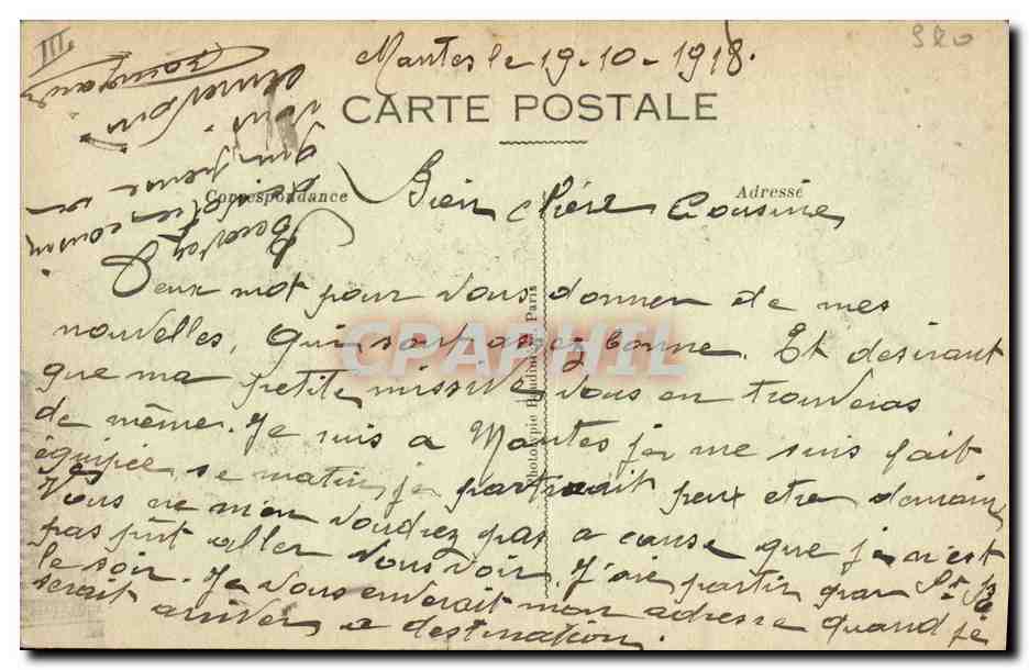 CPA Palais de Justice Mantes — Verso