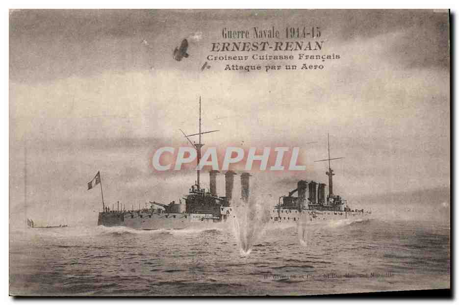 Croiseur Ernest-Renán — Attaqué par un Aéro — Guerre Navale 1914-15