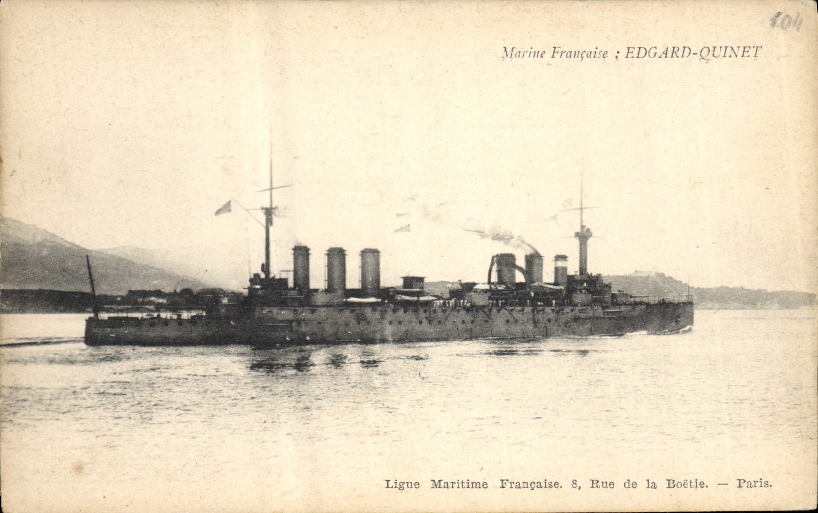 Bateau de guerre français — Edgard-Quinet — Ligue Maritime Française, 8 Rue de la Boétie, Paris