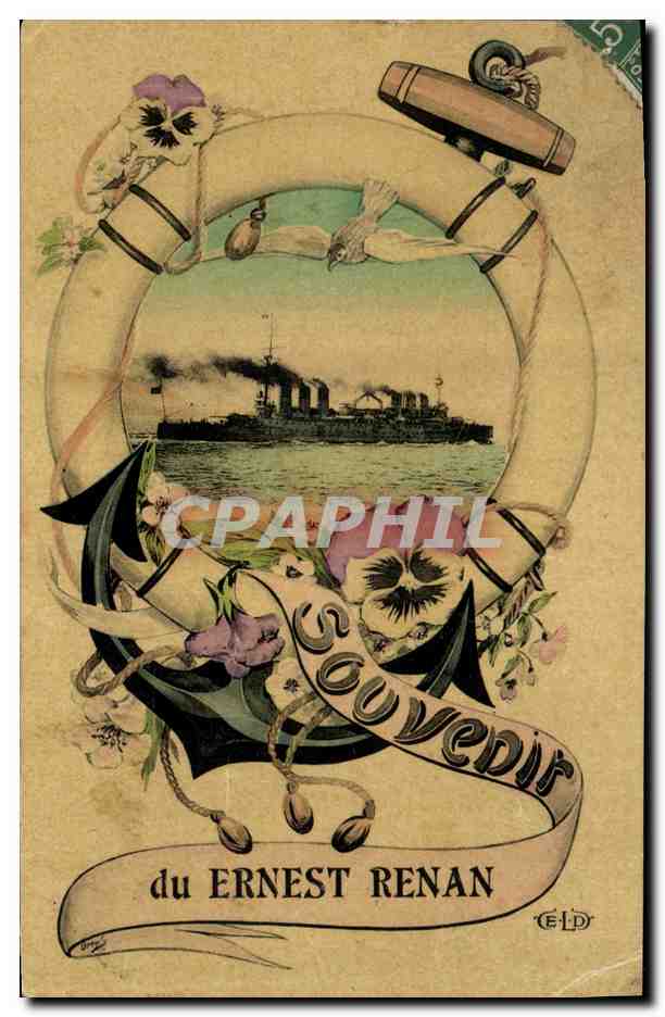 CPA Bateau de Guerre Ernest Renan Ancre de marine