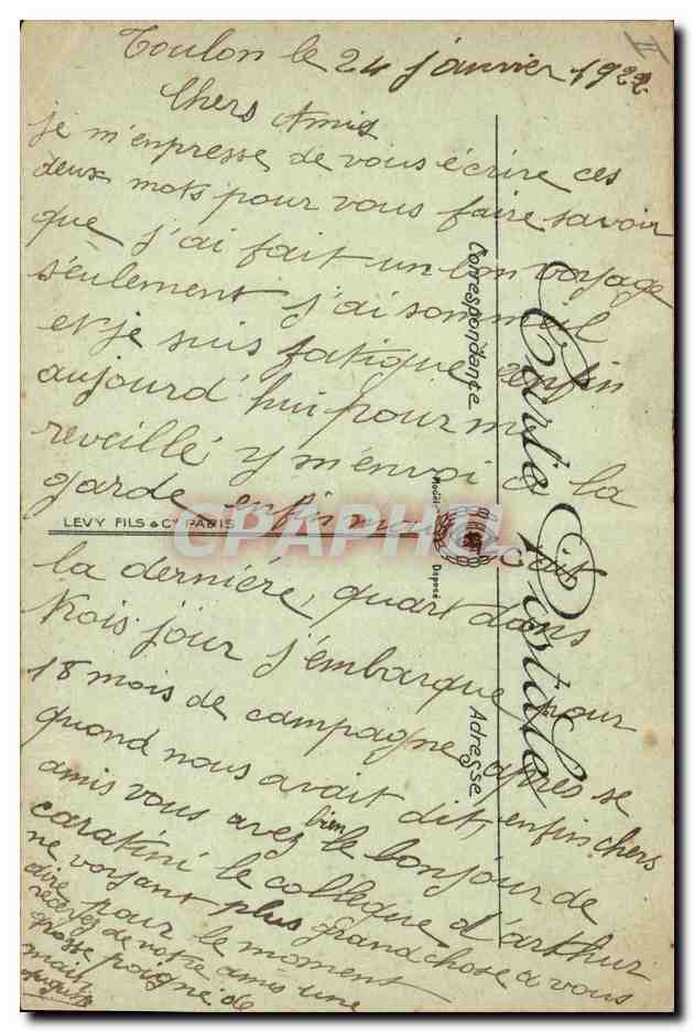 Marine de guerre — « Ernest-Renan » — Croiseur de 1re Classe — LL. — N° 73 — Verso