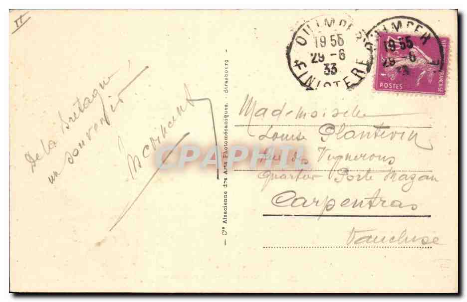 CPA Prefecture Quimper  — Verso