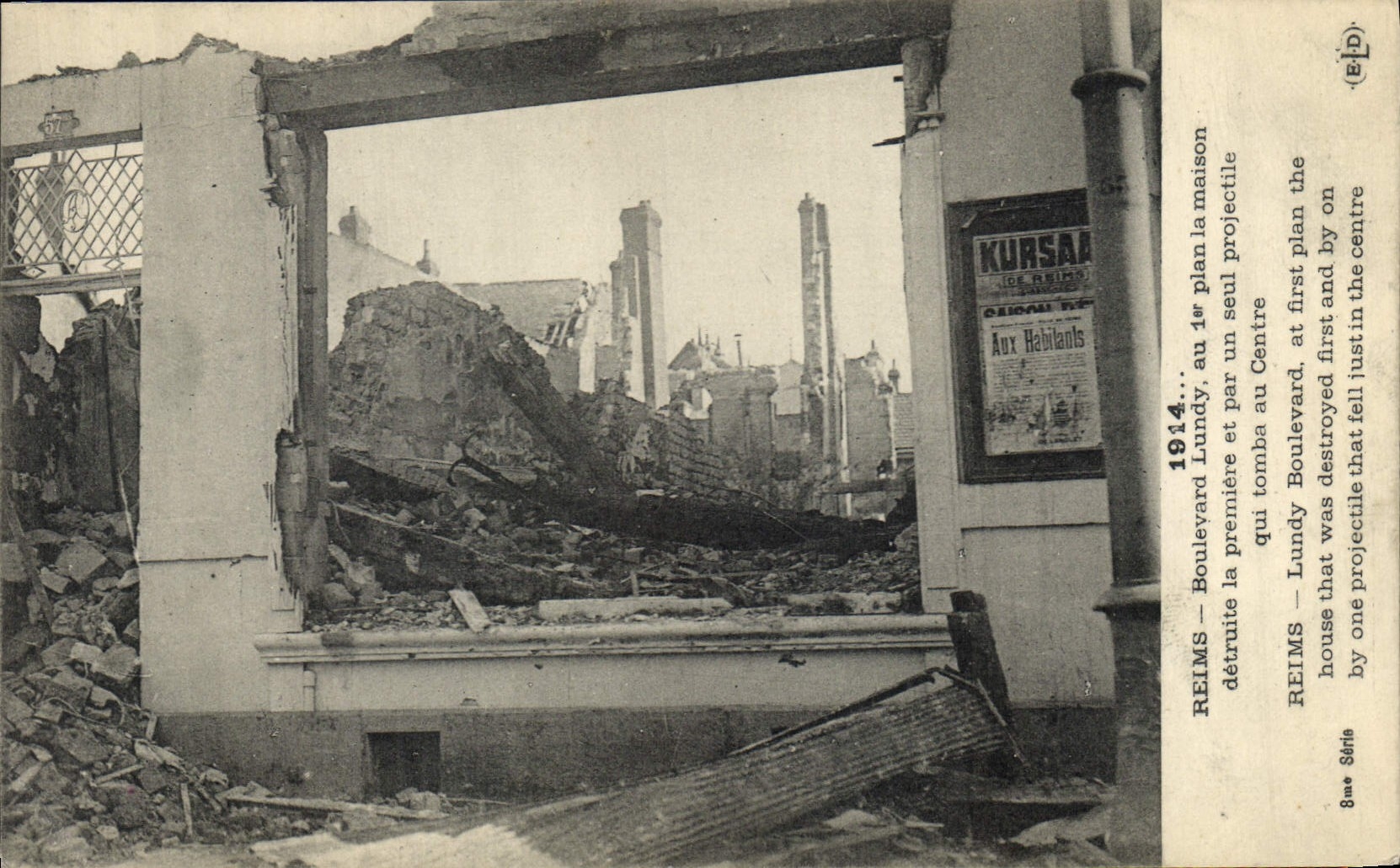 Reims — Boulevard Lundy — détruit par un seul projectile en 1914 — 8me Série
