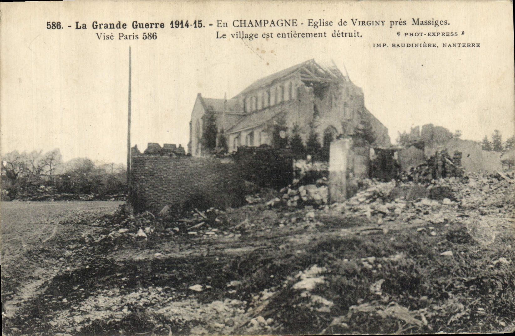 Eglise de Virginy près Massiges — détruite — IMP. BAUDINIÈRE, NANTERRE