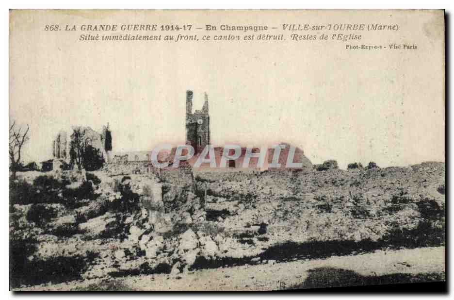 Ville-sur-Tourbe (Marne) — Ruins of the Church — Phototypie Gaulinée, Paris