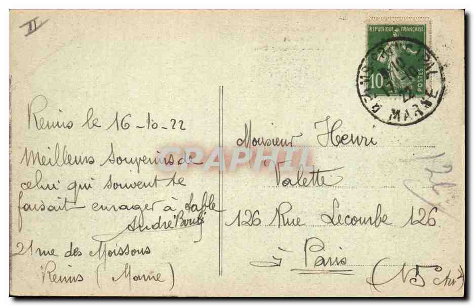 CPA Militaria Reims apres la retraite des allemands Rue Ruinart de Brimont  — Rückseite