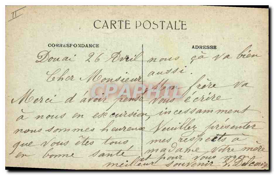 Douai — Le Beffroi dans les Ruines — Vue prise de la Rue de Bellain — E. Baron, phot. Douai — Rückseite