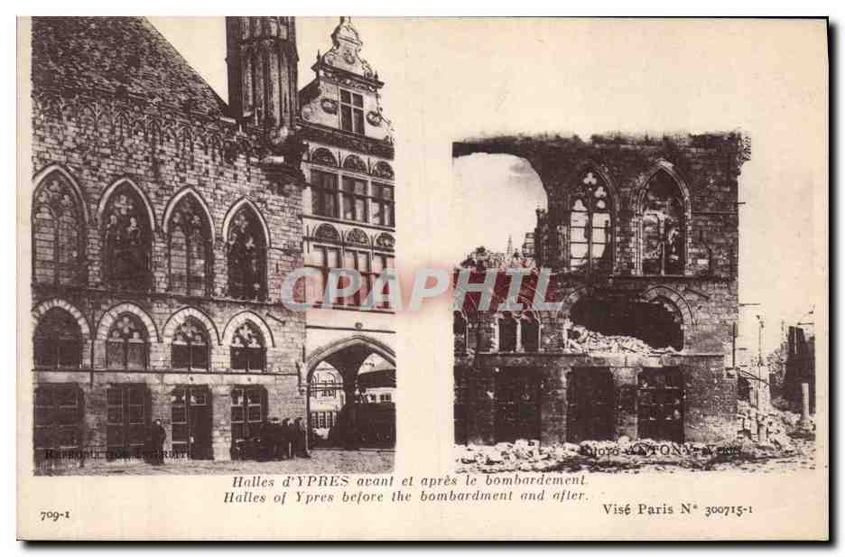 Ypres Market Hall Before and After the Bombing — Visé Paris N° 300715-1