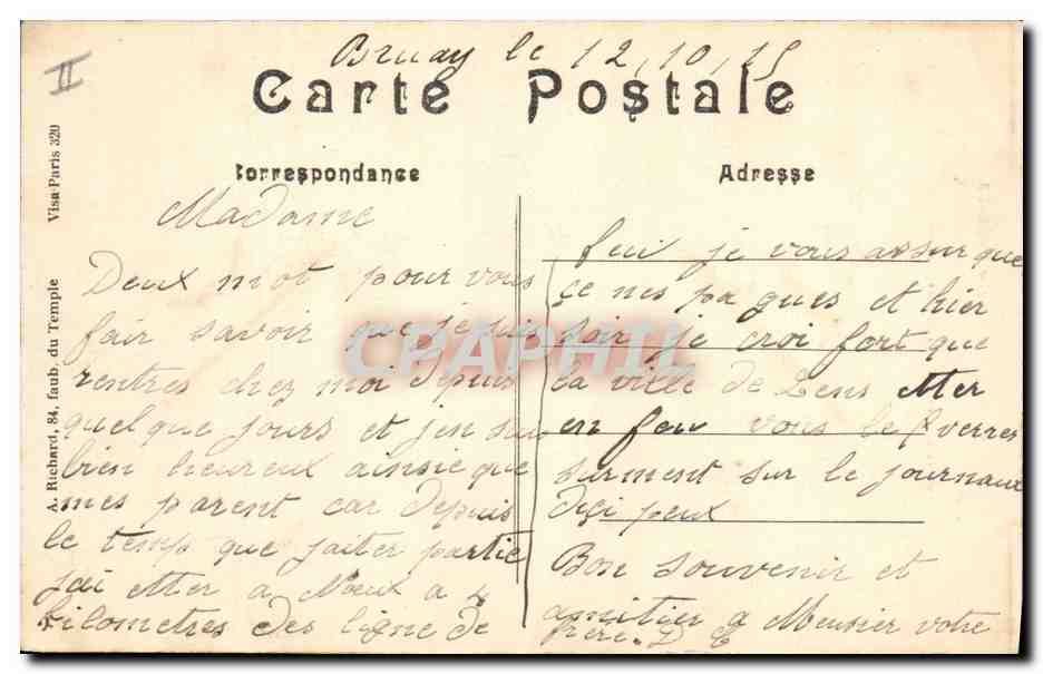 Villers-aux-Bois — Détails de la guerre 1914-15 — A. R. — Verso