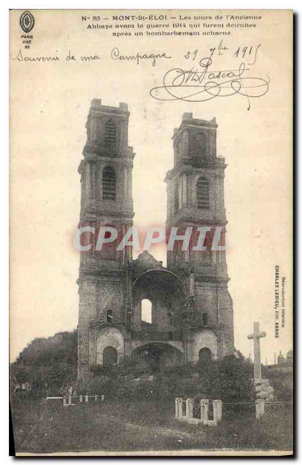 Mont-Saint-Éloi — Les tours de l'ancienne abbaye avant la guerre 1914 qui furent détruites — Charles Ledieu, éditeur